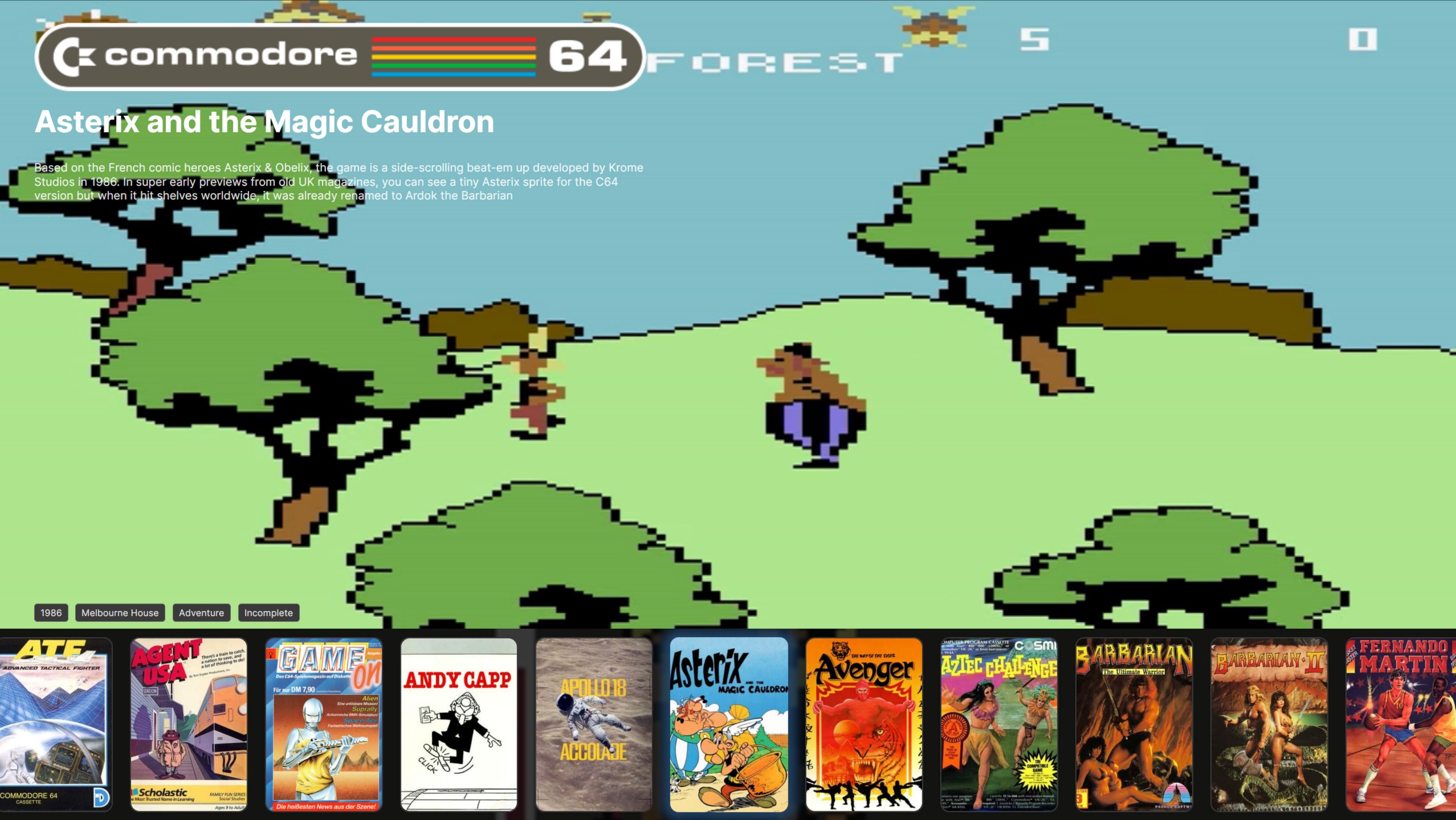 Retromind BigMode HorizontalRow theme with C64 media